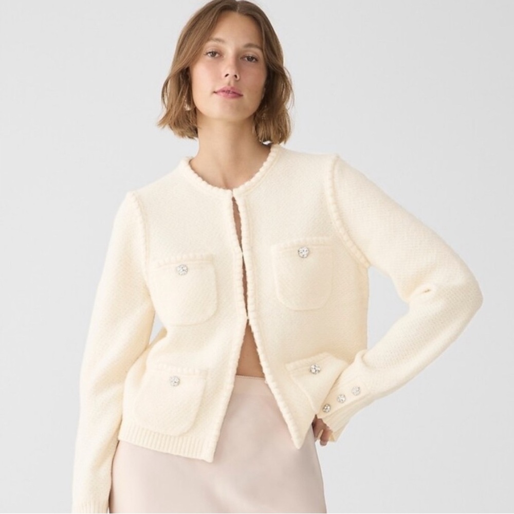 J.Crew Odette Lady Jacket Cardigan Alpaca Merino Wool Cream XL